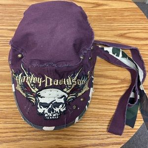 Harley-Davidson Tie back cap w brads and distressed detail.